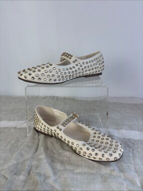 CAMILA COELHO CREAM STUDDED FLATS W STRAP